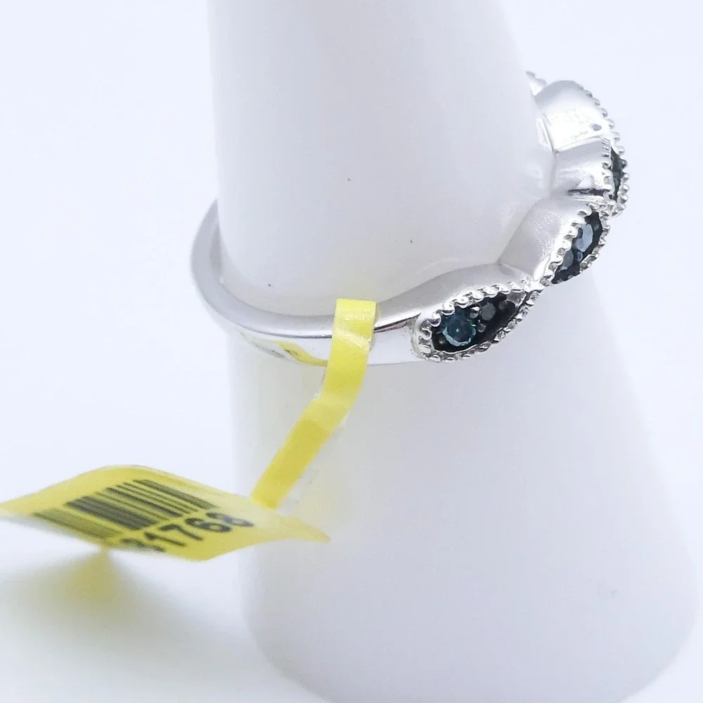 Chuck Clemency Blue Diamond Infinity Rhodium New Sterling Silver Sz 7 Ring